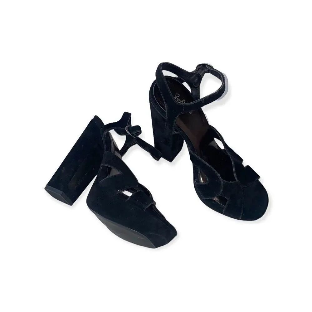 Zodiac USA Black Platform Heels Suede with ankle strap